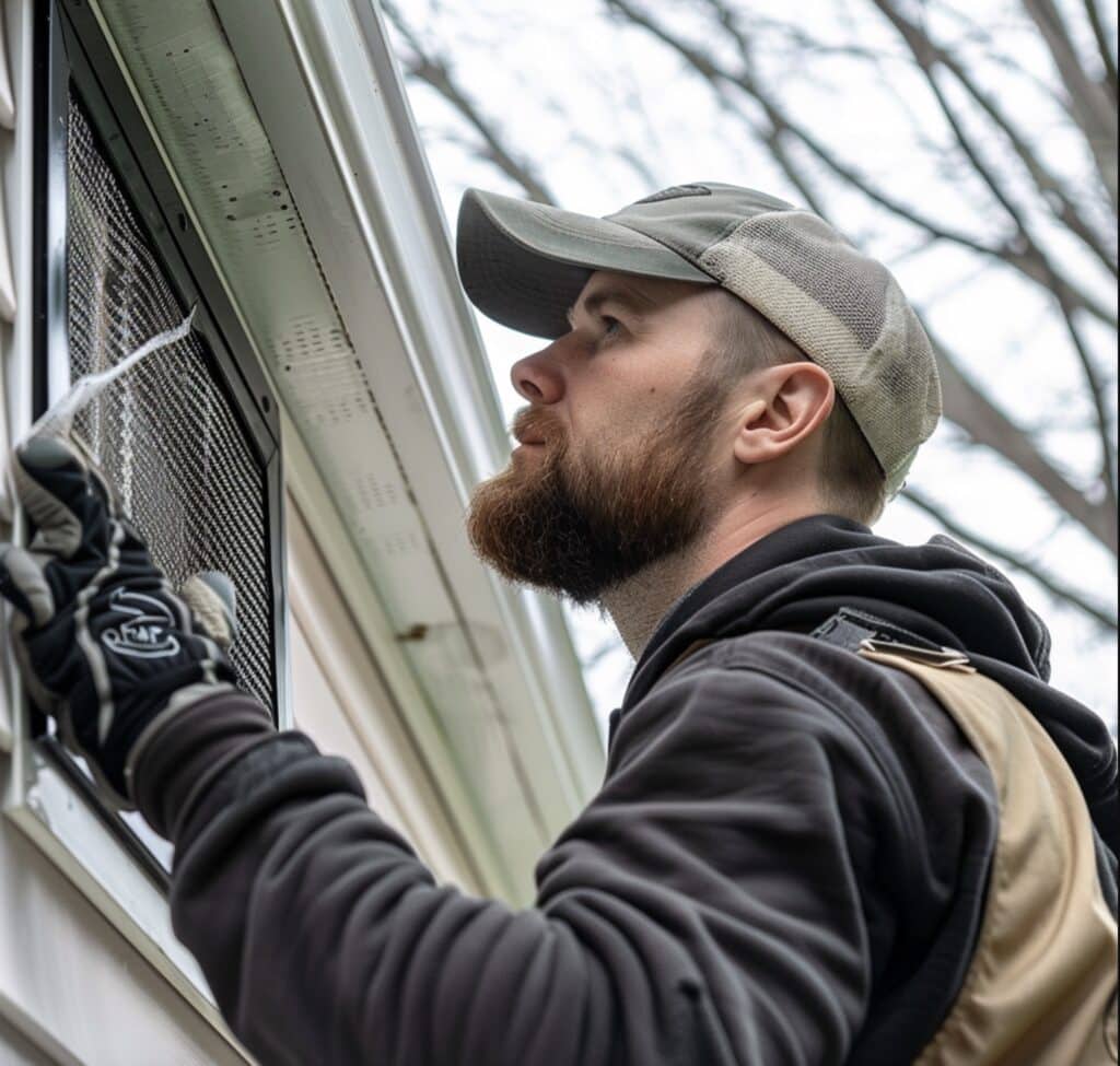 Wildlife Service Tech Performing Repairs On Home